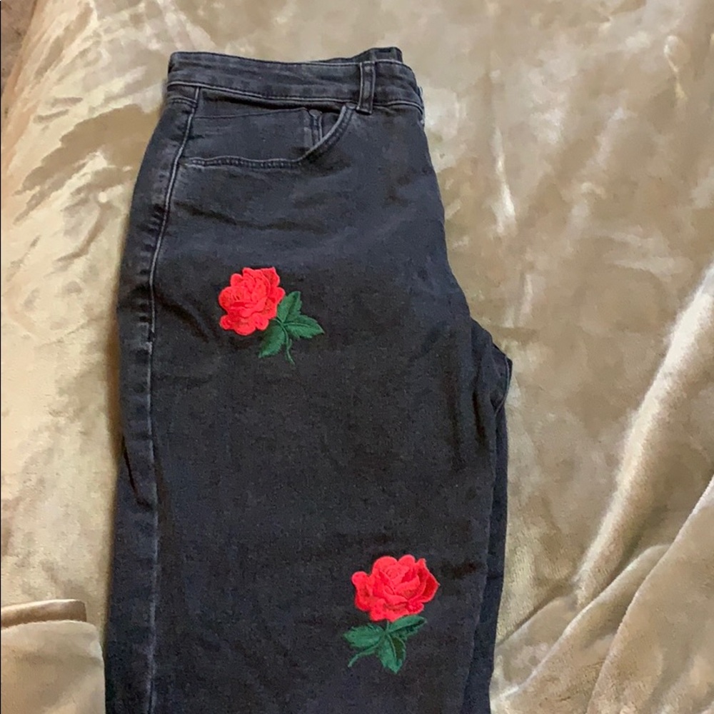 The Ragged Priest Black Jeans with Roses Size 30